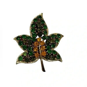 Vintage Rhinestone Leaf Brooch